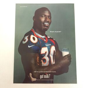 Vintage Got Milk Terrell Davis Print Ad Denver Broncos NFL Muscle Y2K Collector